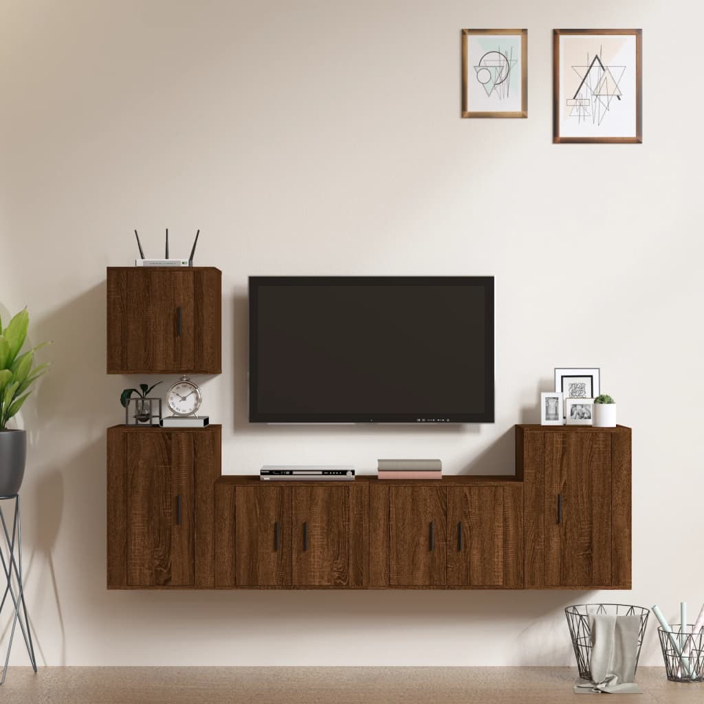 Vetonek Set de muebles para TV 5 pzas madera contrachapada roble marrón