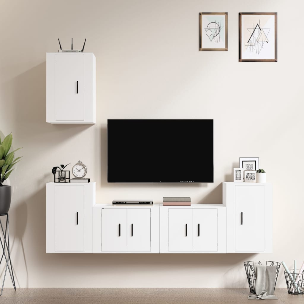 Vetonek Set de muebles para TV 5 piezas madera contrachapada blanco