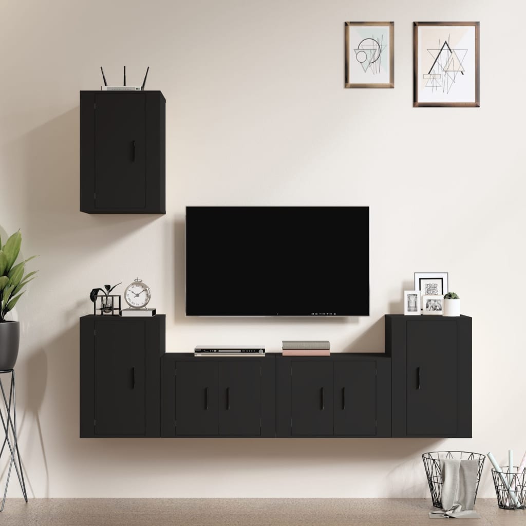 Vetonek Set de muebles para TV 5 piezas madera contrachapada negro