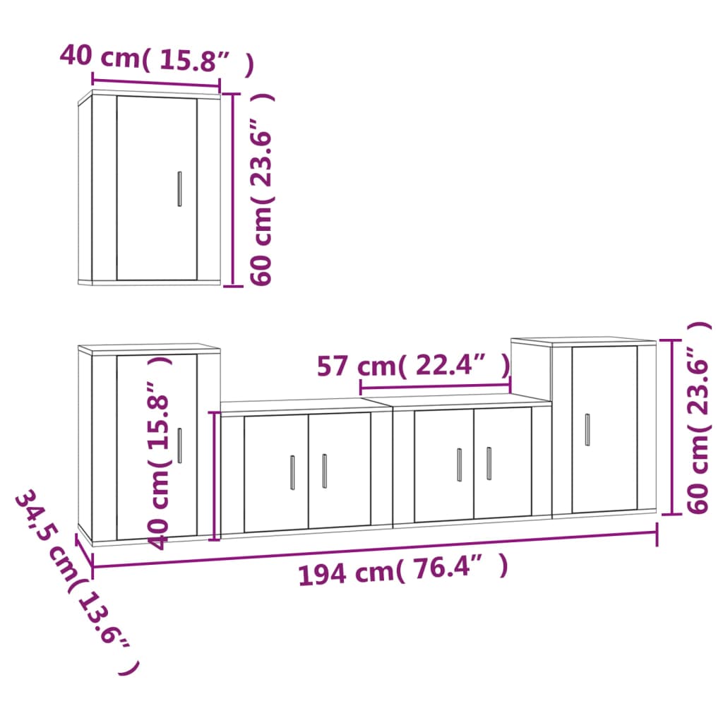 Conjunto de móveis de TV 5 PCs White Wood Shine