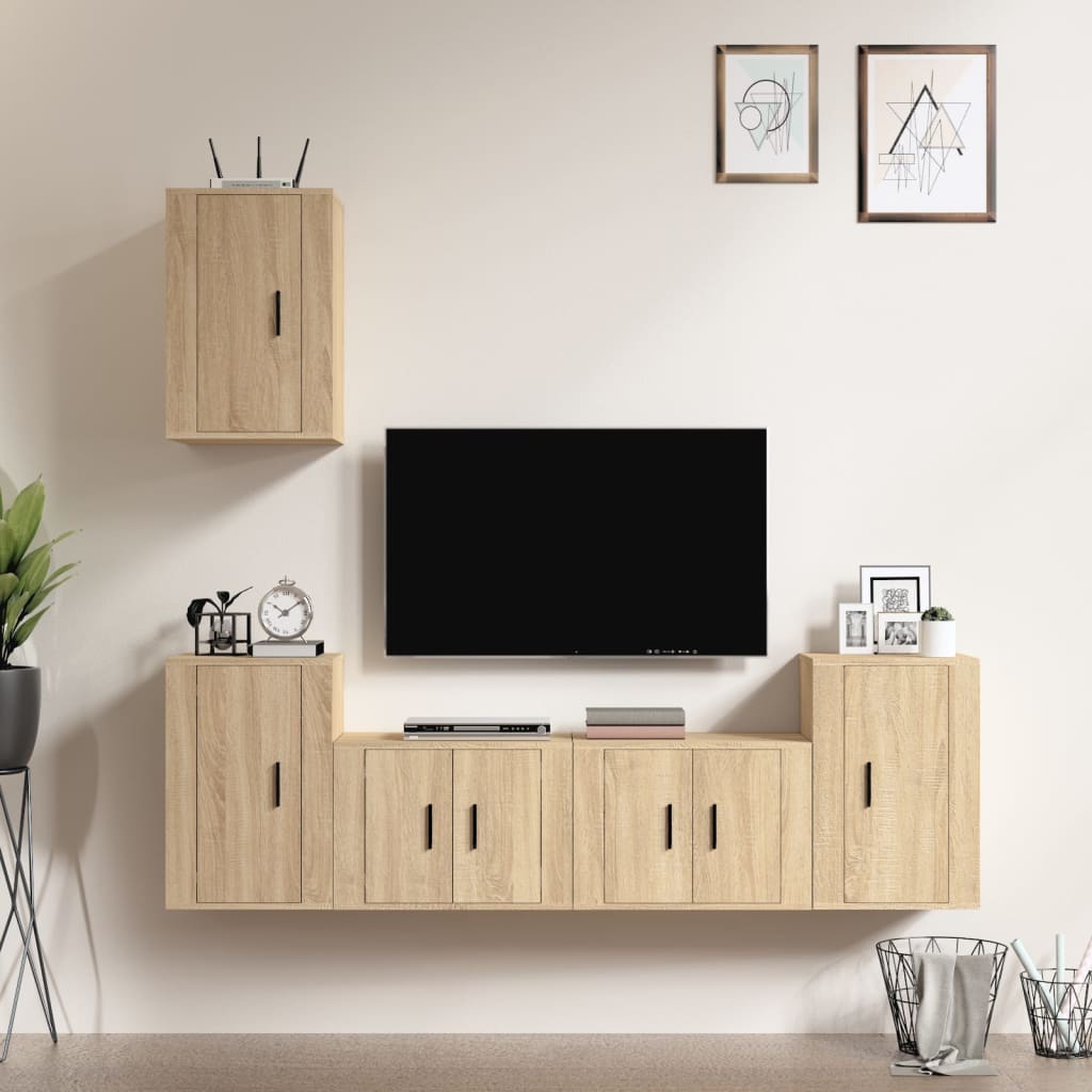 Vetonek Set de muebles para TV 5 pzas madera contrachapada roble Sonoma