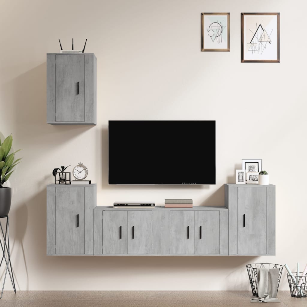 Vetonek Set de muebles de TV 5 pzas madera contrachapada gris hormigón