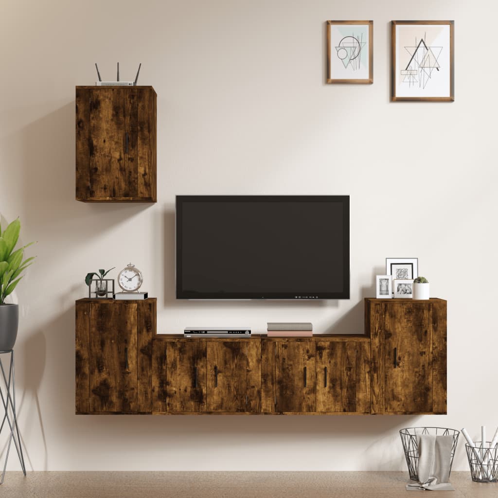 Vetonek Set de muebles de TV 5 pzas madera contrachapada roble ahumado