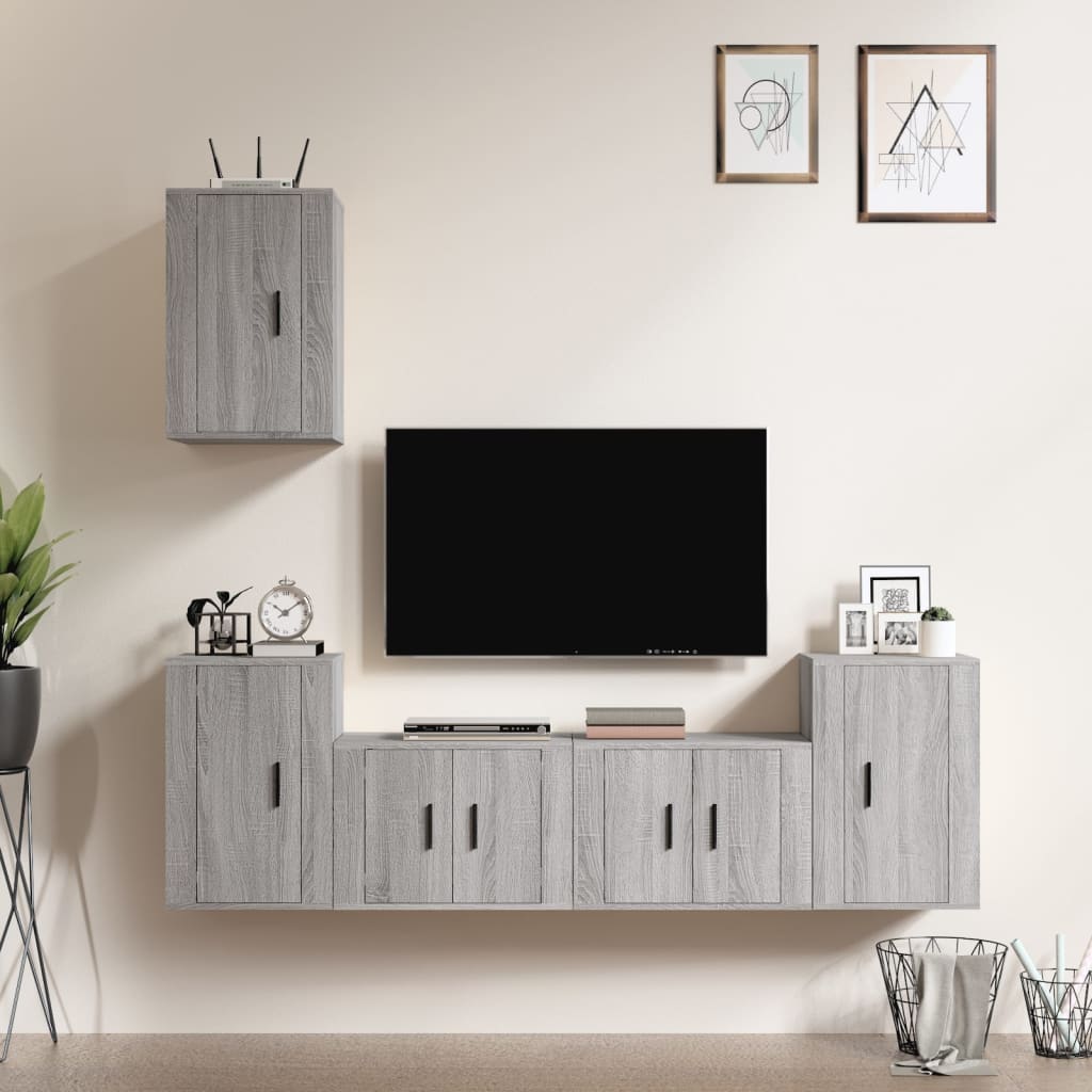 Vetonek Set de muebles para TV 5 pzas madera contrachapada gris Sonoma