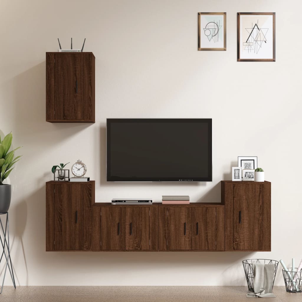 Vetonek Set de muebles para TV 5 pzas madera contrachapada roble marrón