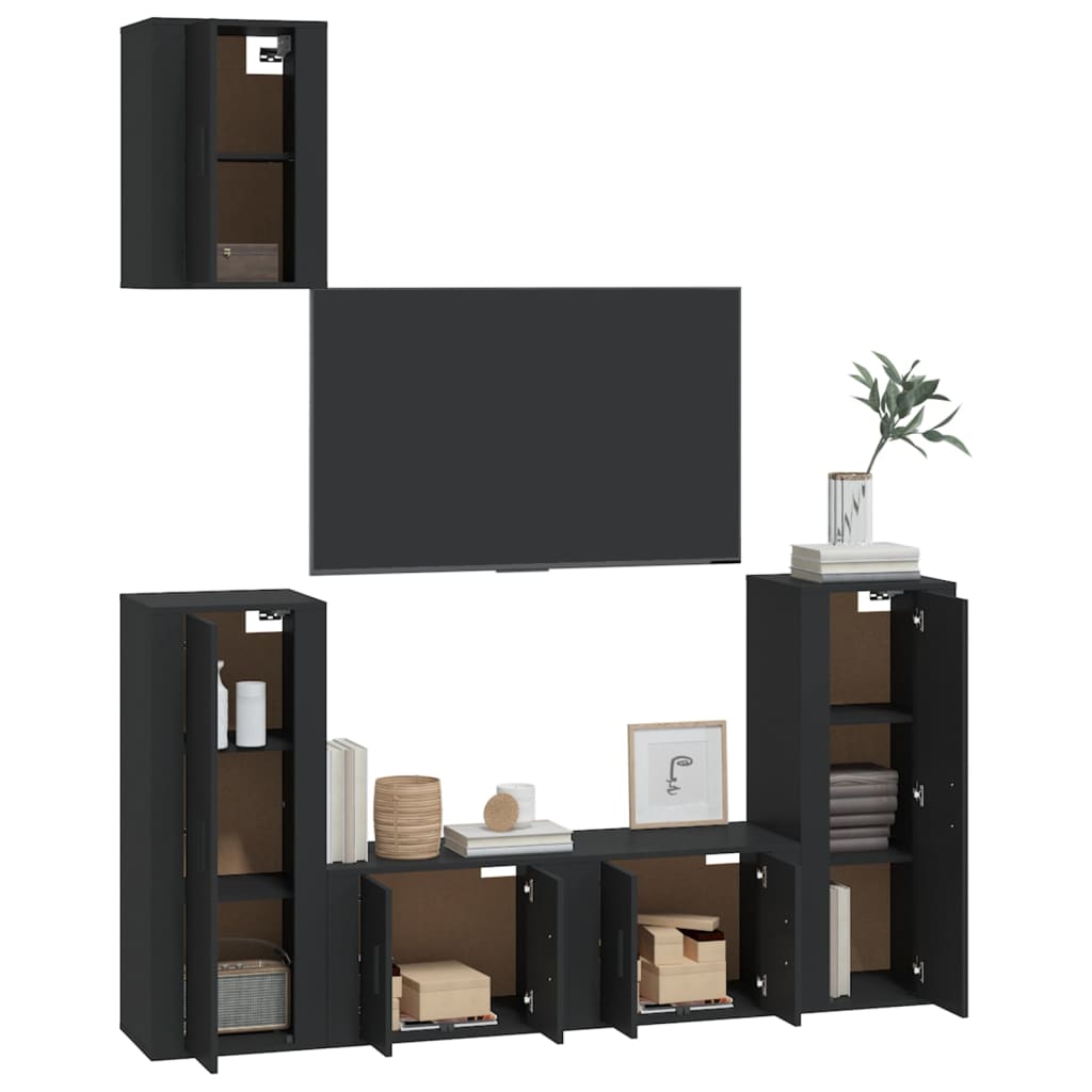 Set de muebles para TV 5 piezas madera negro vidaXL