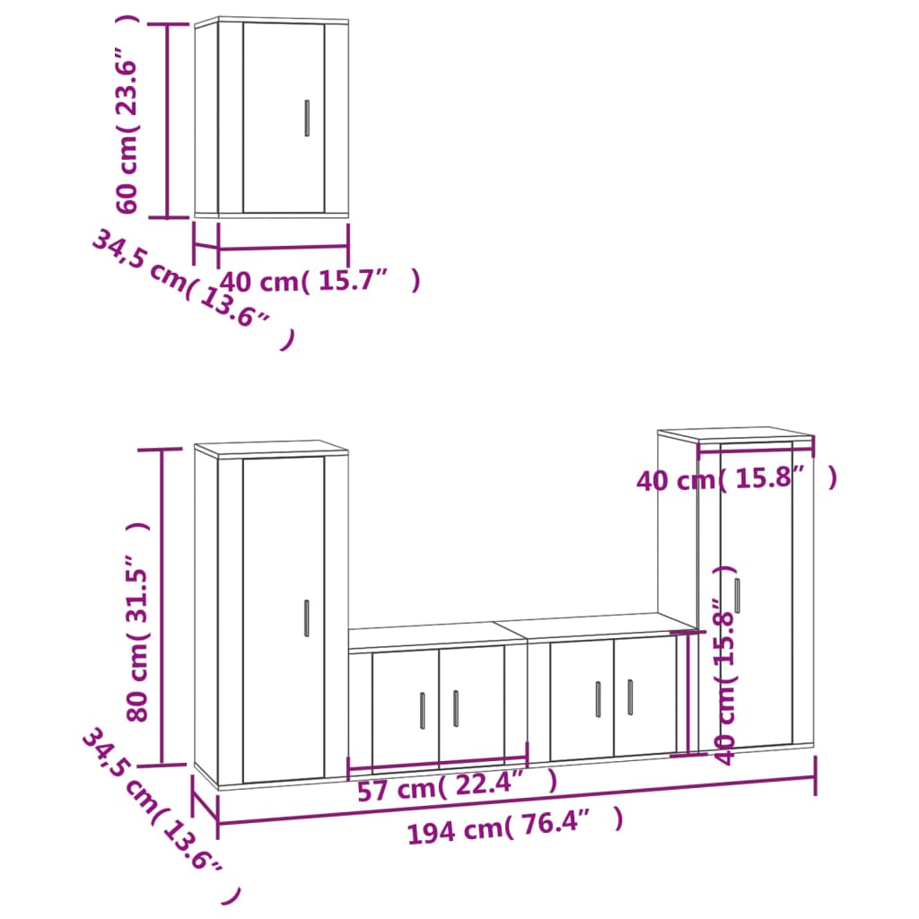 Set de muebles para TV 5 pzas madera gris Sonoma vidaXL