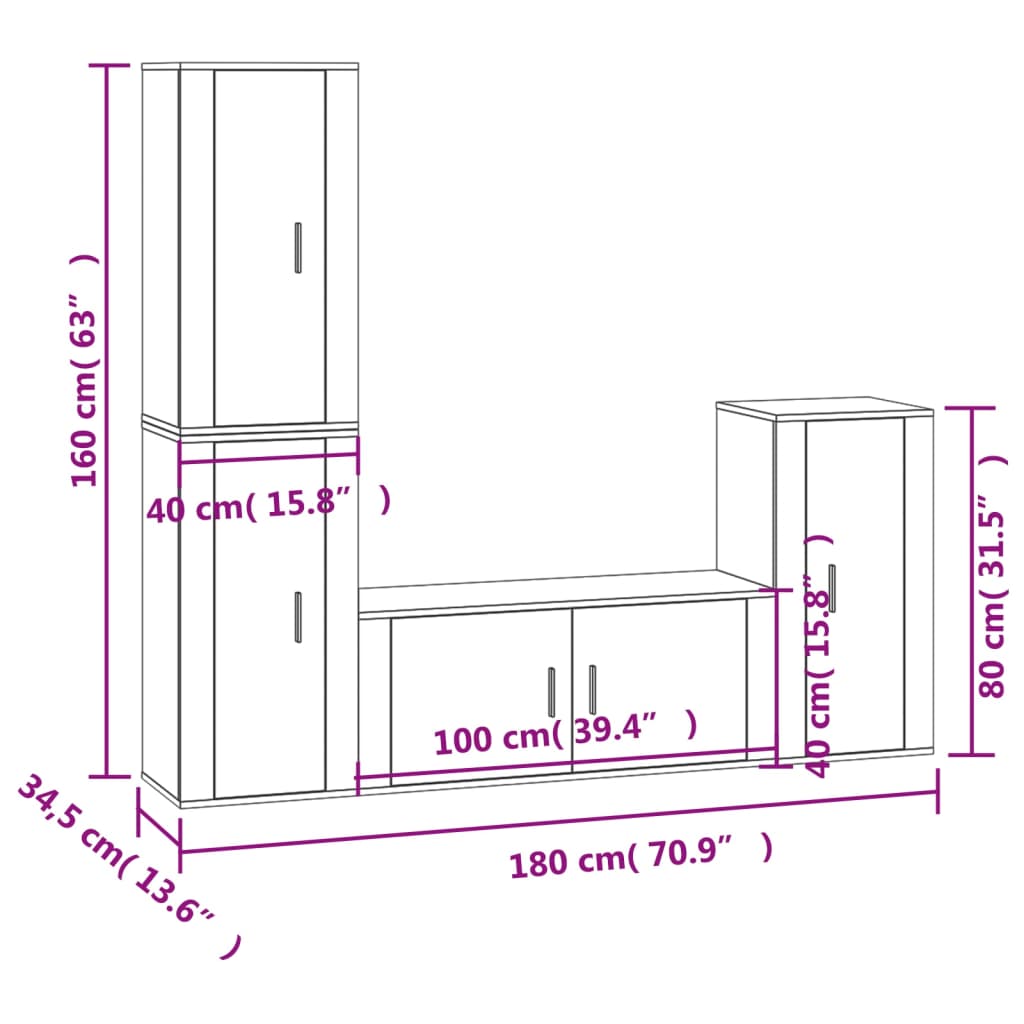 Set de muebles de TV 4 pzas madera gris hormigón vidaXL