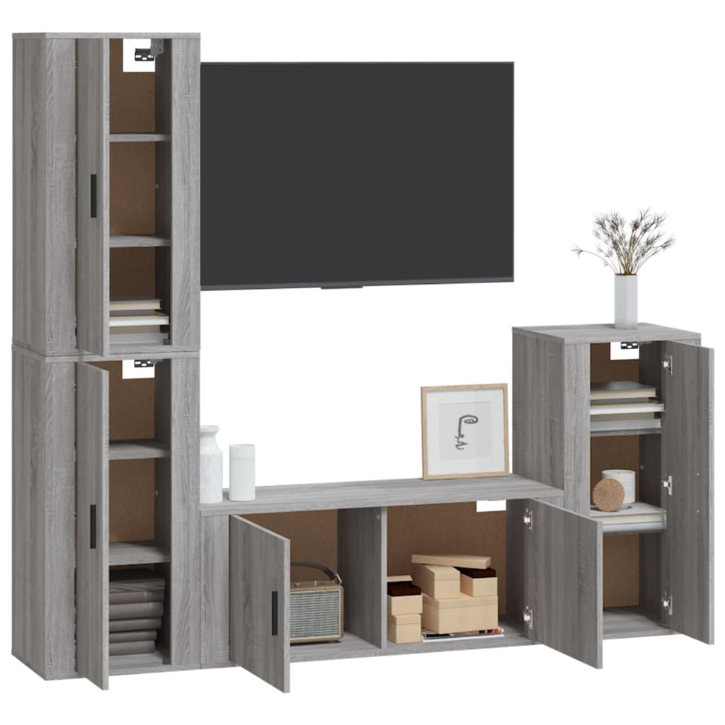 Set de muebles para TV 4 pzas madera gris Sonoma vidaXL