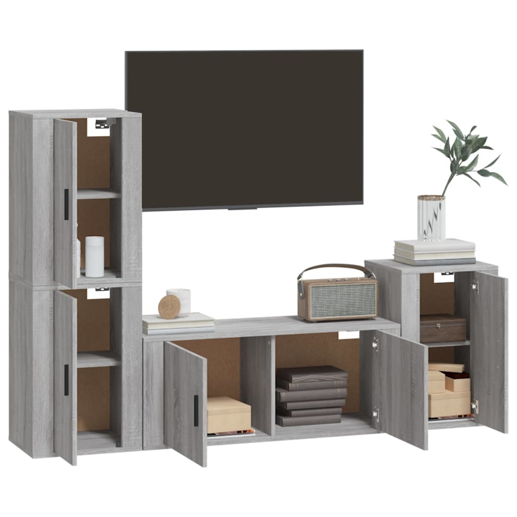 Set de muebles para TV 4 pzas madera gris Sonoma vidaXL