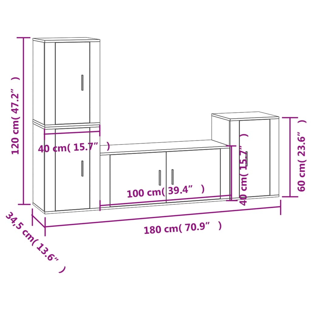 Set de muebles para TV 4 pzas madera gris Sonoma vidaXL