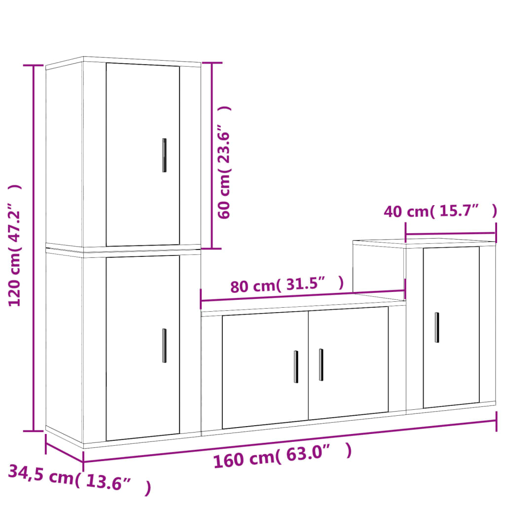 TV furniture set 4 pieces White wood