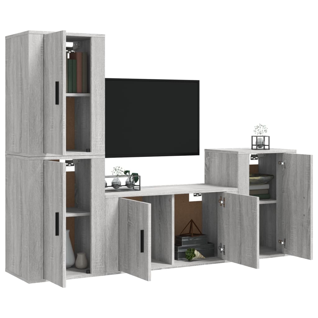 Set de muebles para TV 4 pzas madera gris Sonoma vidaXL