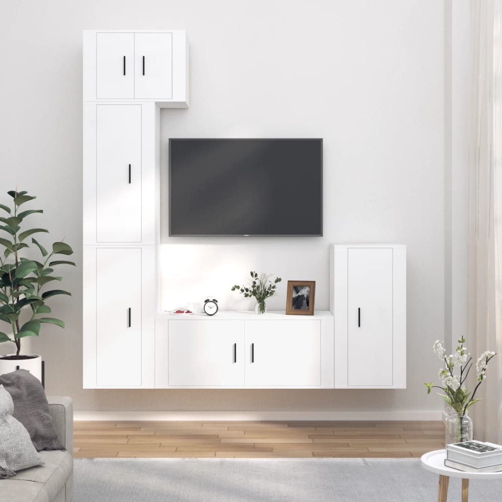 Vetonek Set de muebles para TV 5 piezas madera contrachapada blanco