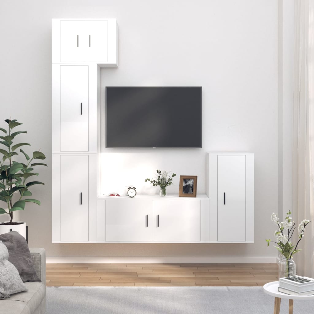 Vetonek Set de muebles de TV 5 pzas madera contrachapada blanco brillo