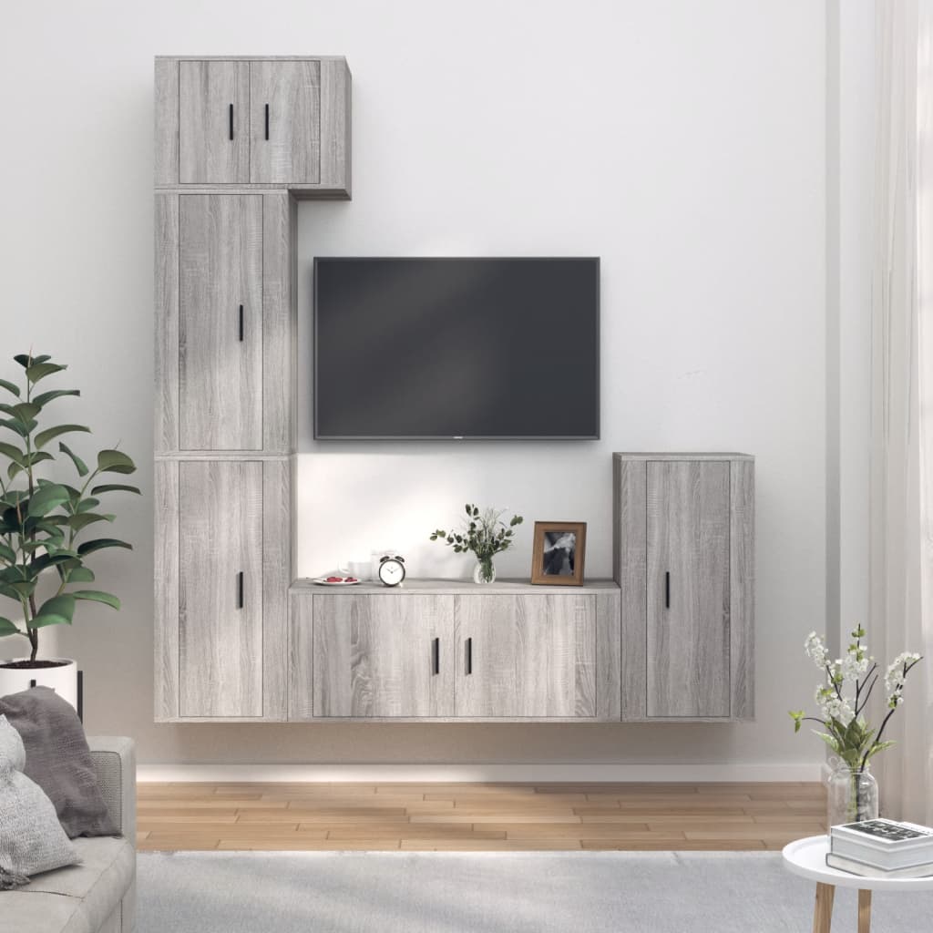 Vetonek Set de muebles para TV 5 pzas madera contrachapada gris Sonoma