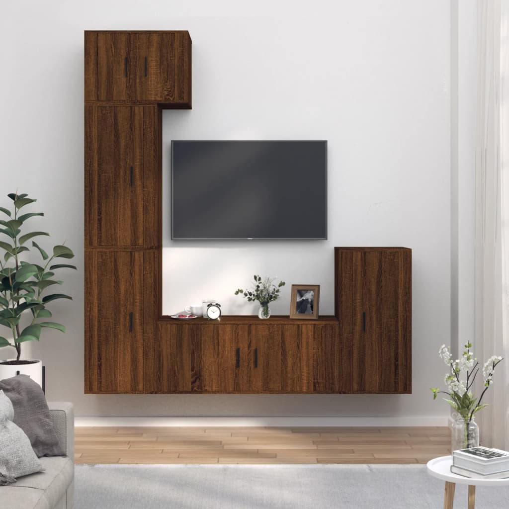 Vetonek Set de muebles para TV 5 pzas madera contrachapada roble marrón