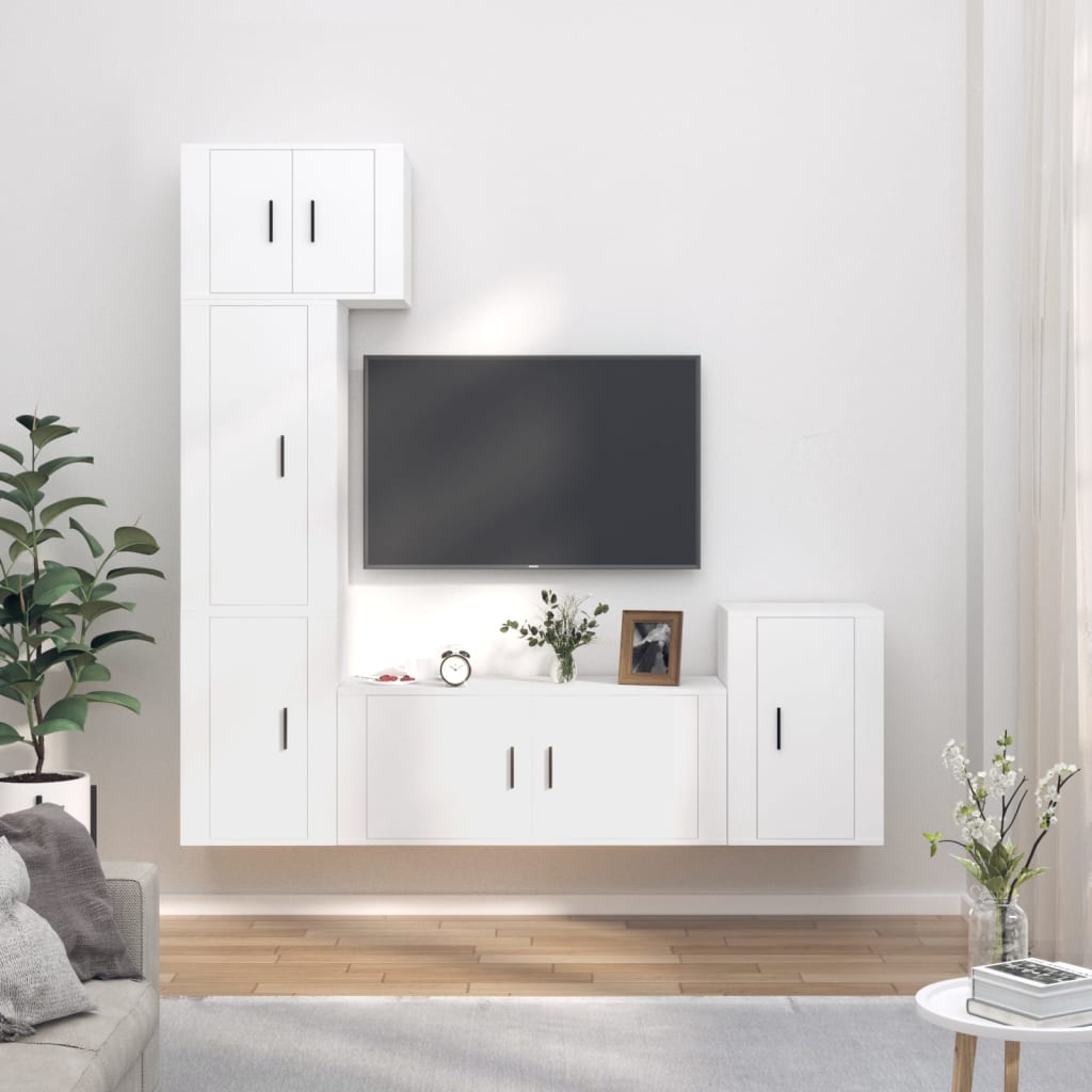 Vetonek Set de muebles para TV 5 piezas madera contrachapada blanco