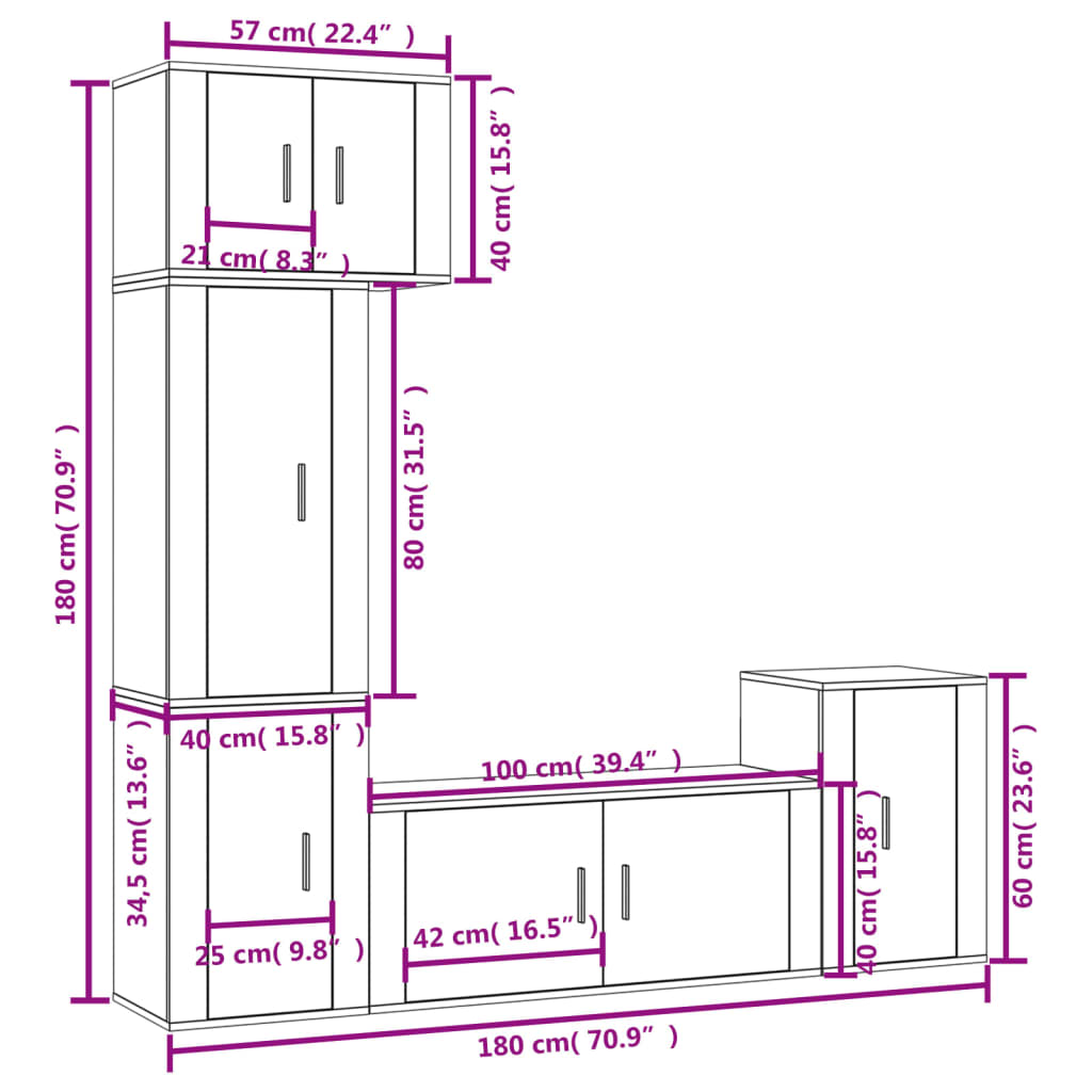 Set de muebles de TV 5 pzas madera roble ahumado vidaXL