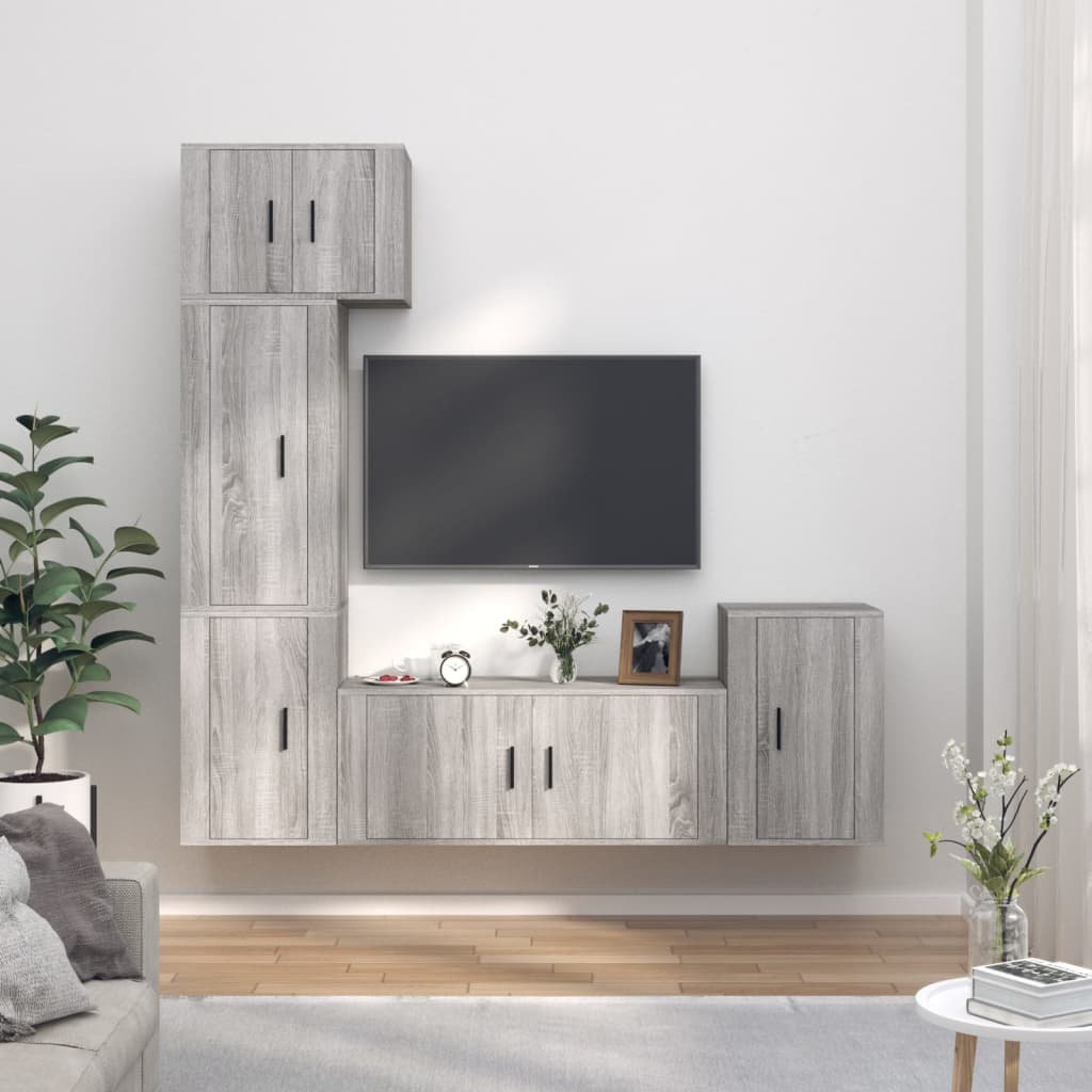 Vetonek Set de muebles para TV 5 pzas madera contrachapada gris Sonoma