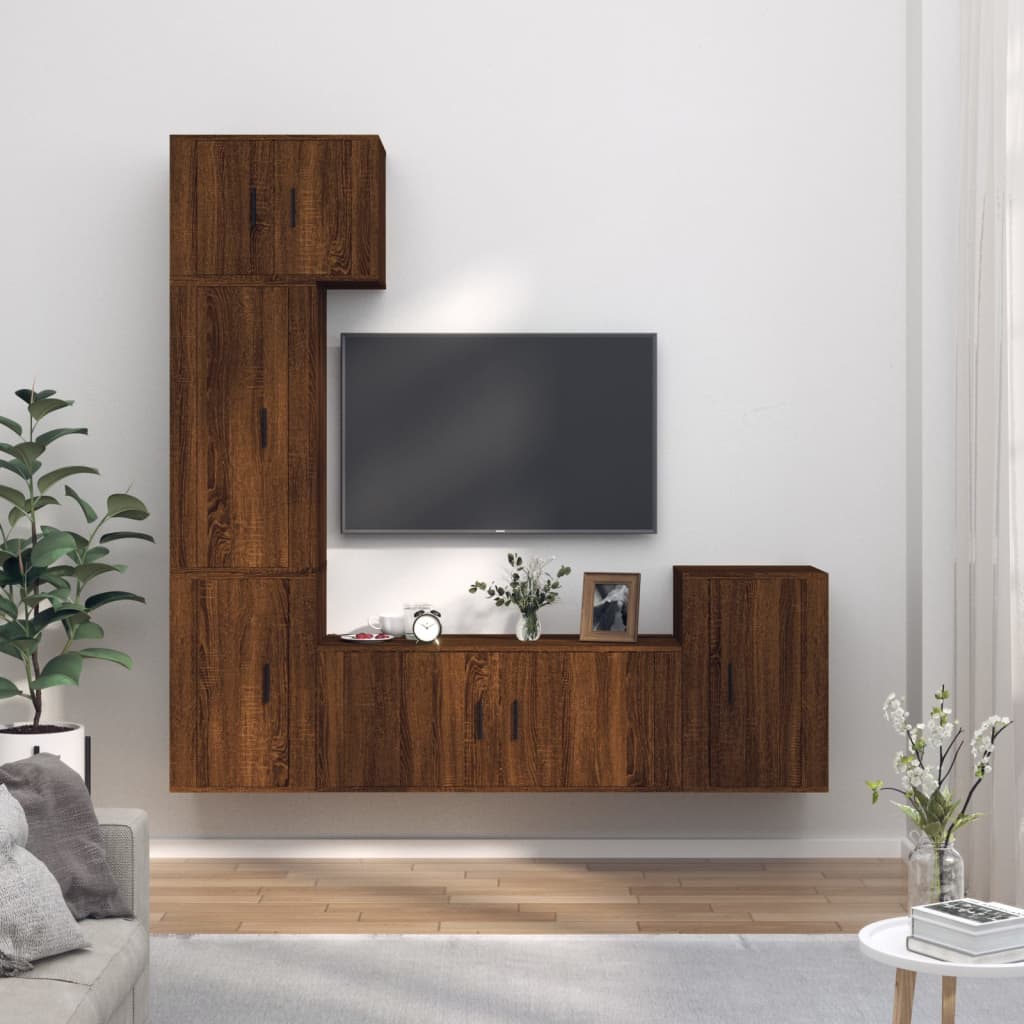 Vetonek Set de muebles para TV 5 pzas madera contrachapada roble marrón