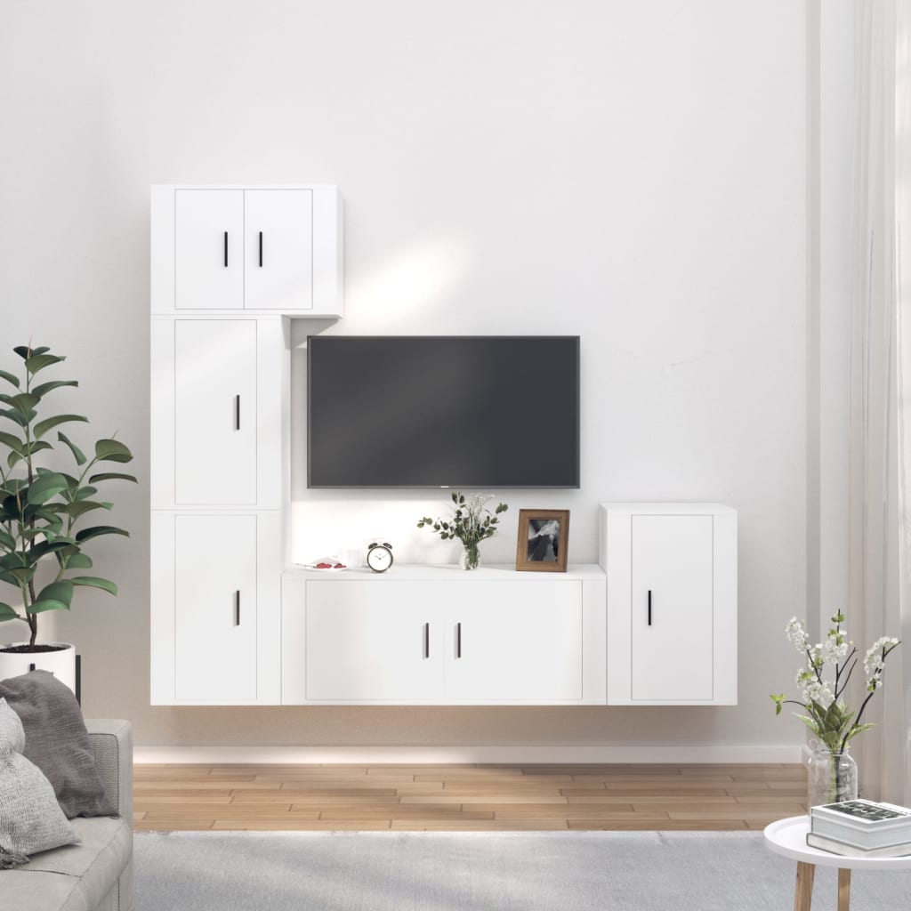 Vetonek Set de muebles para TV 5 piezas madera contrachapada blanco