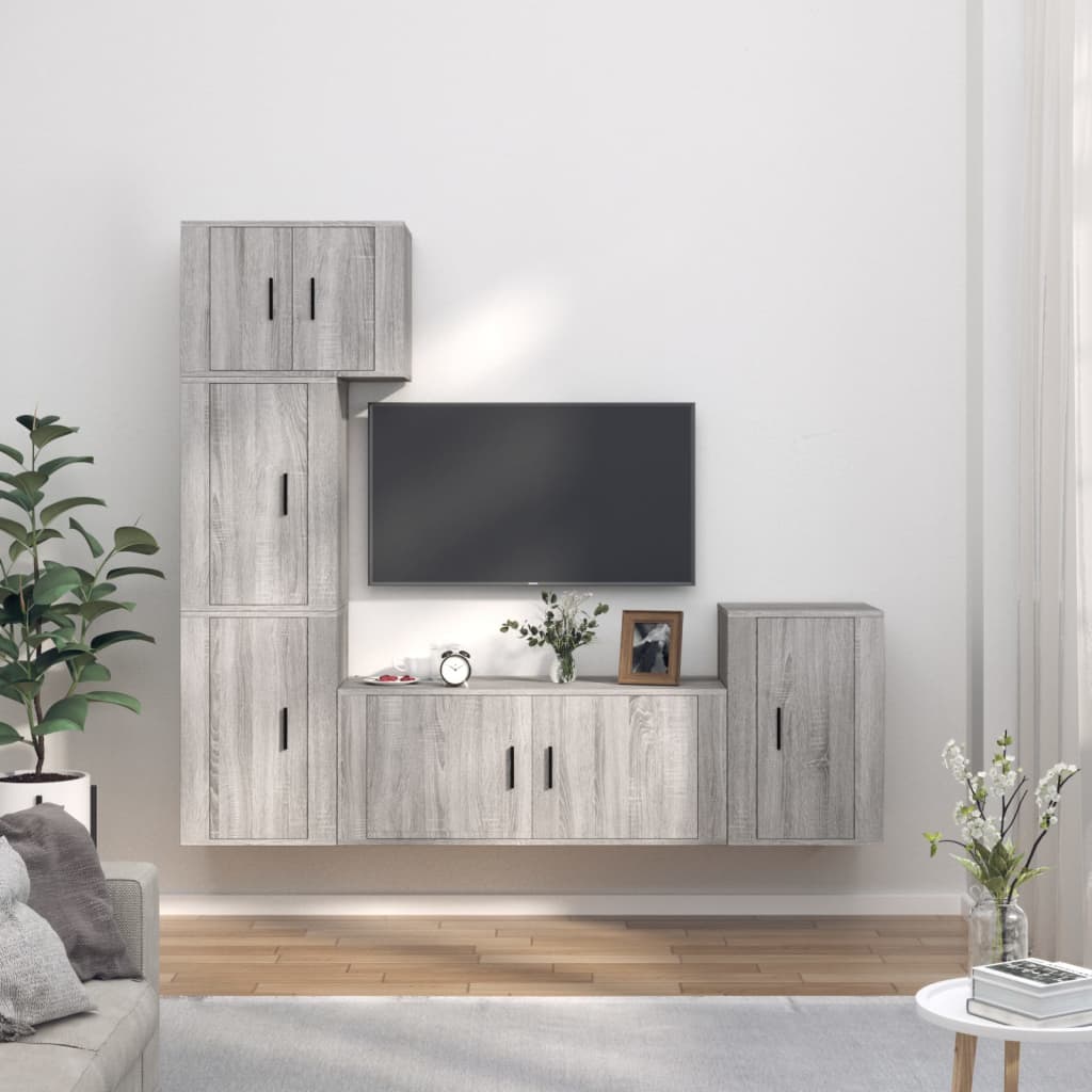 Vetonek Set de muebles para TV 5 pzas madera contrachapada gris Sonoma