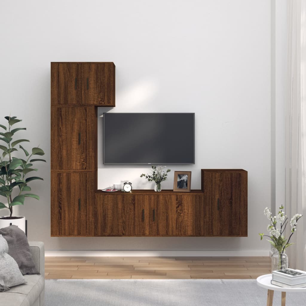 Vetonek Set de muebles para TV 5 pzas madera contrachapada roble marrón