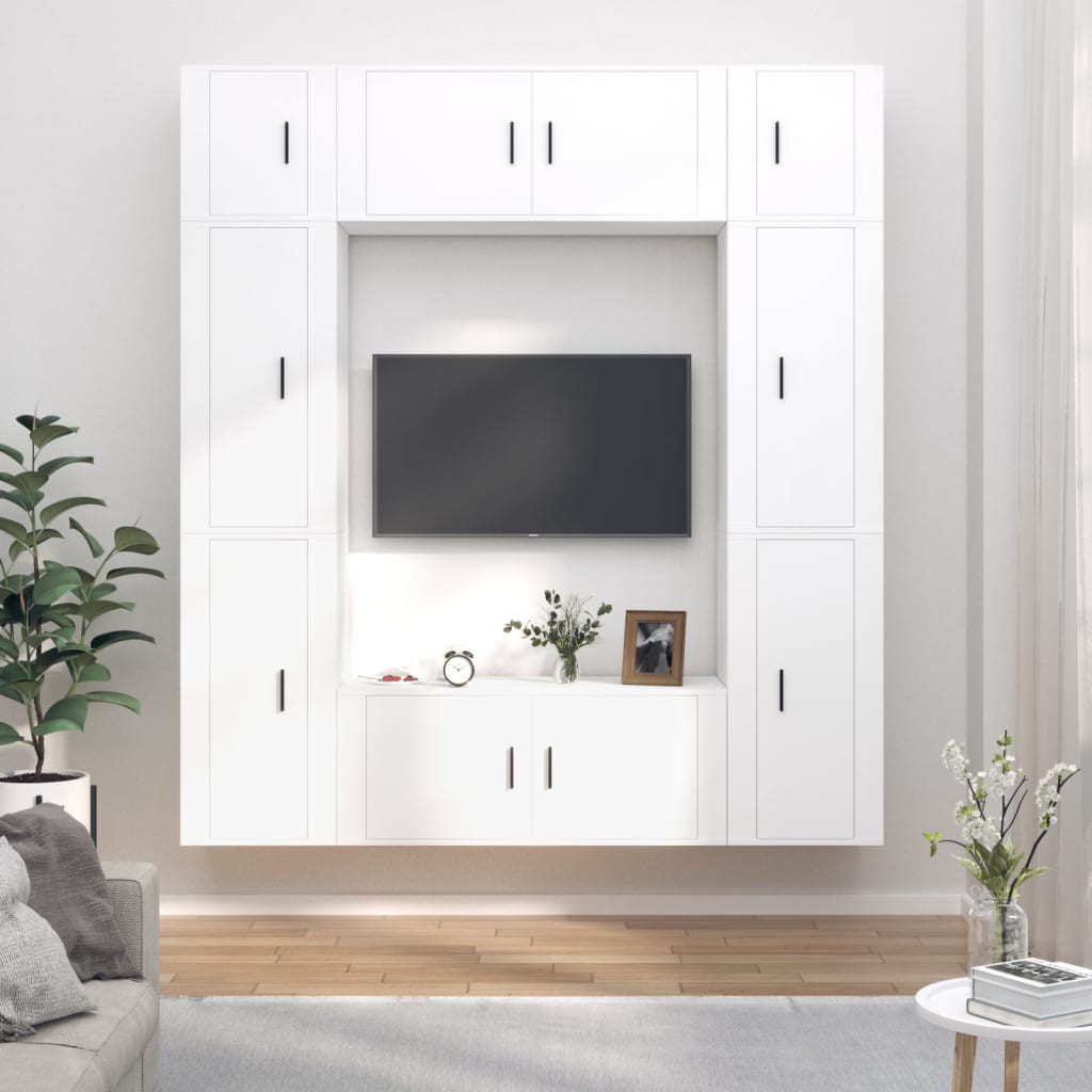 Vetonek Set de muebles para TV 8 piezas madera contrachapada blanco