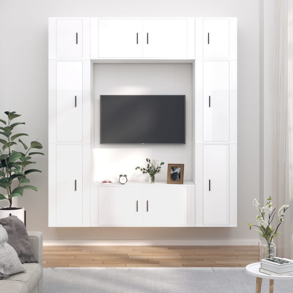 Vetonek Set de muebles de TV 8 pzas madera contrachapada blanco brillo