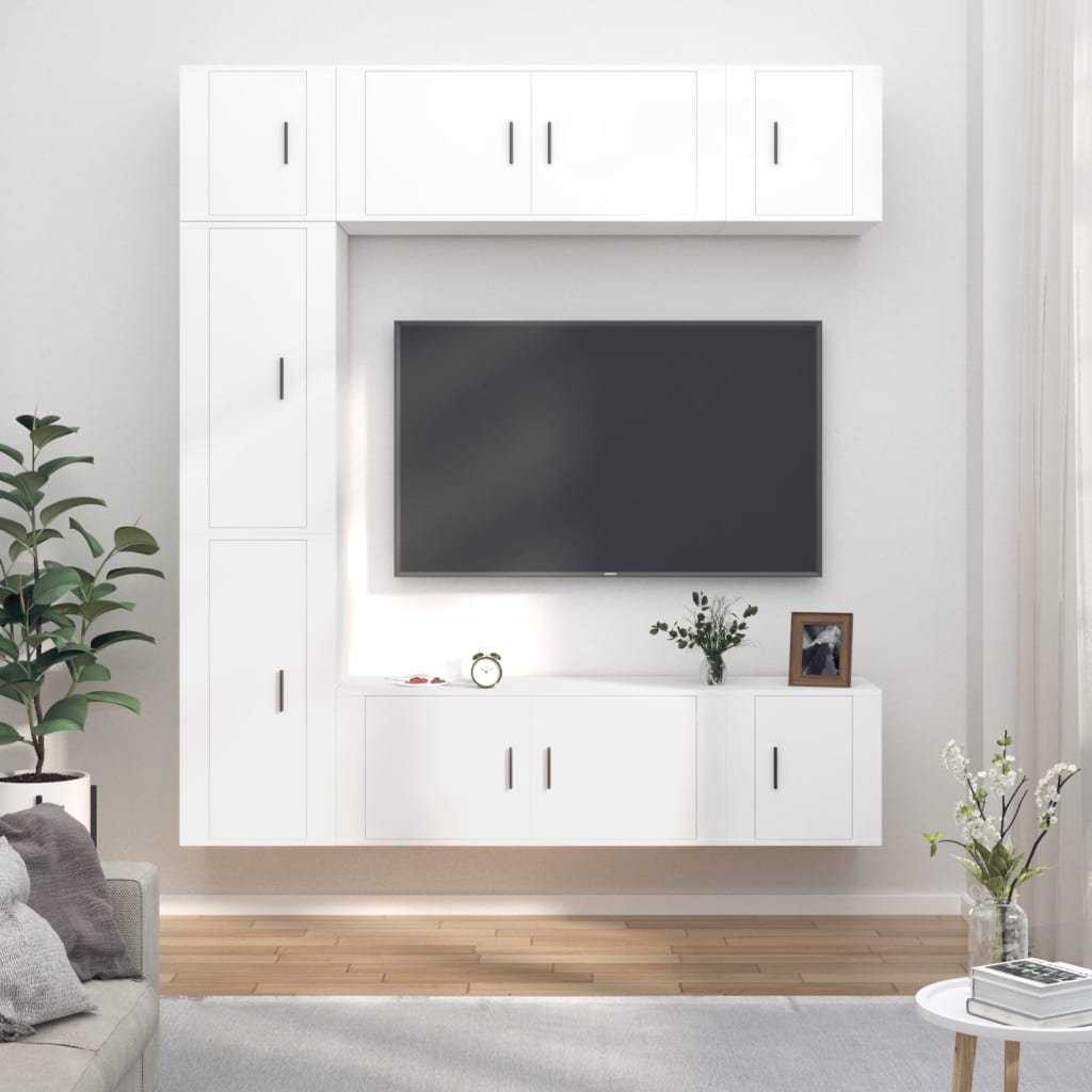 Vetonek Set de muebles para TV 7 piezas madera contrachapada blanco