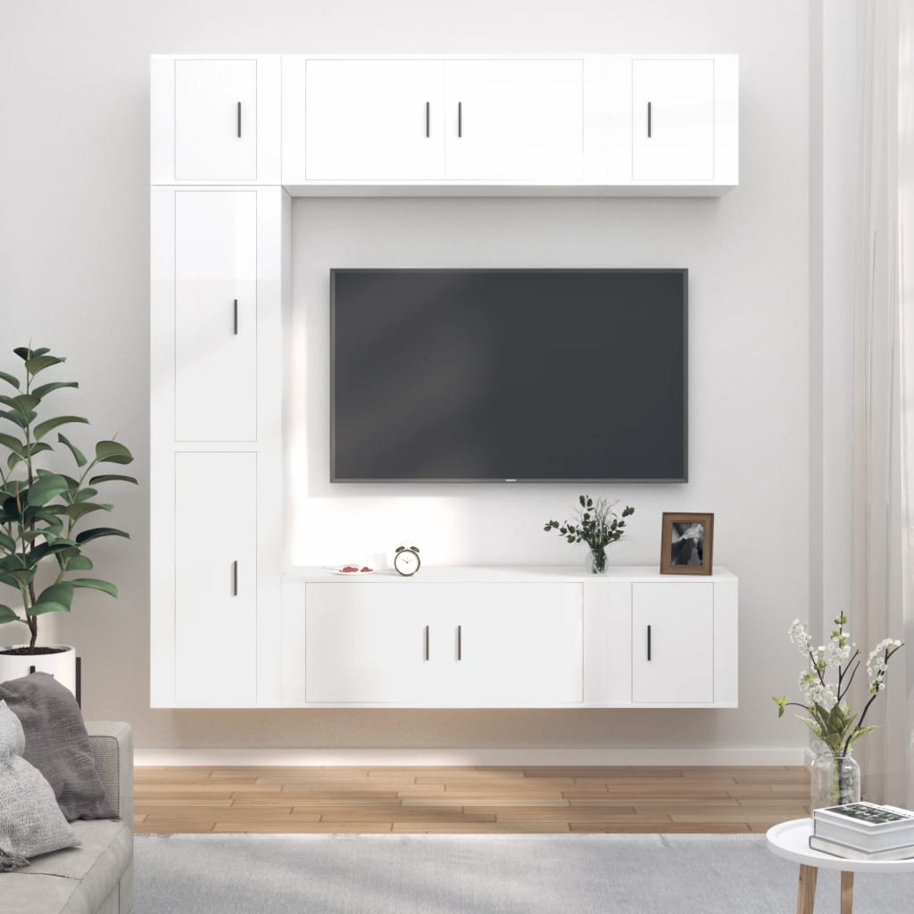 Vetonek Set de muebles de TV 7 pzas madera contrachapada blanco brillo