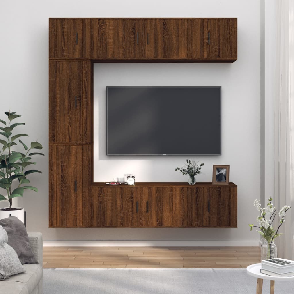 Vetonek Set de muebles para TV 7 pzas madera contrachapada roble marrón