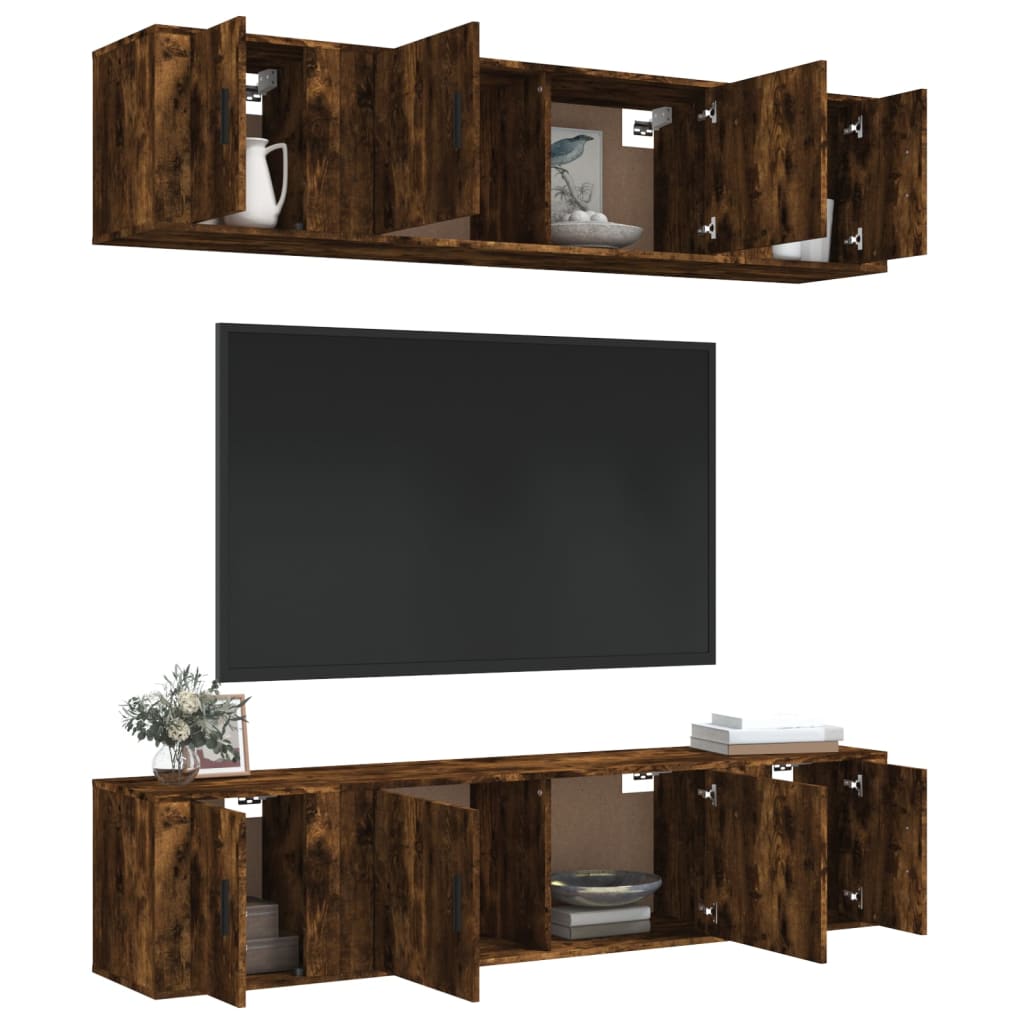 Set de muebles de TV 6 pzas madera roble ahumado vidaXL