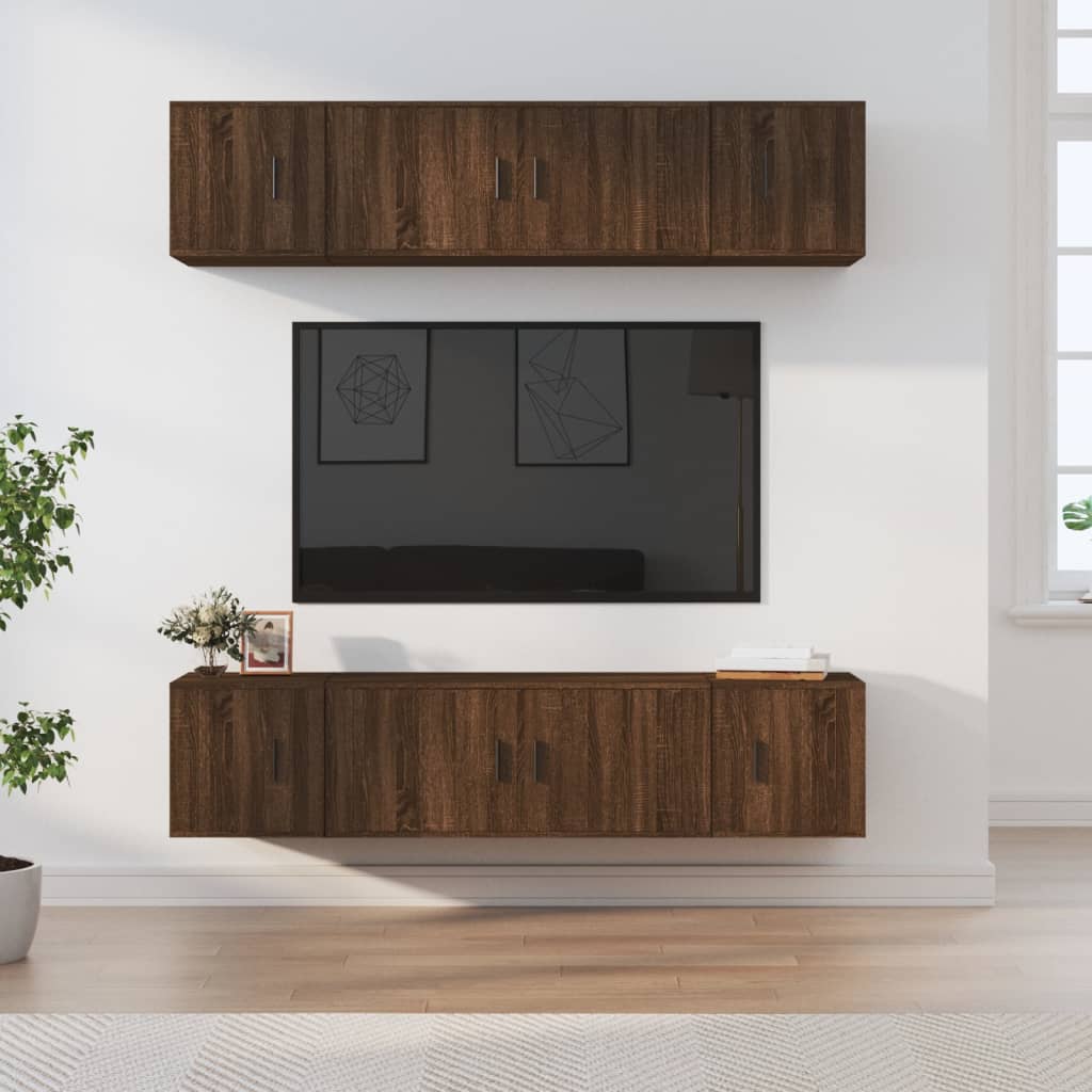 Vetonek Set de muebles para TV 6 pzas madera contrachapada roble marrón