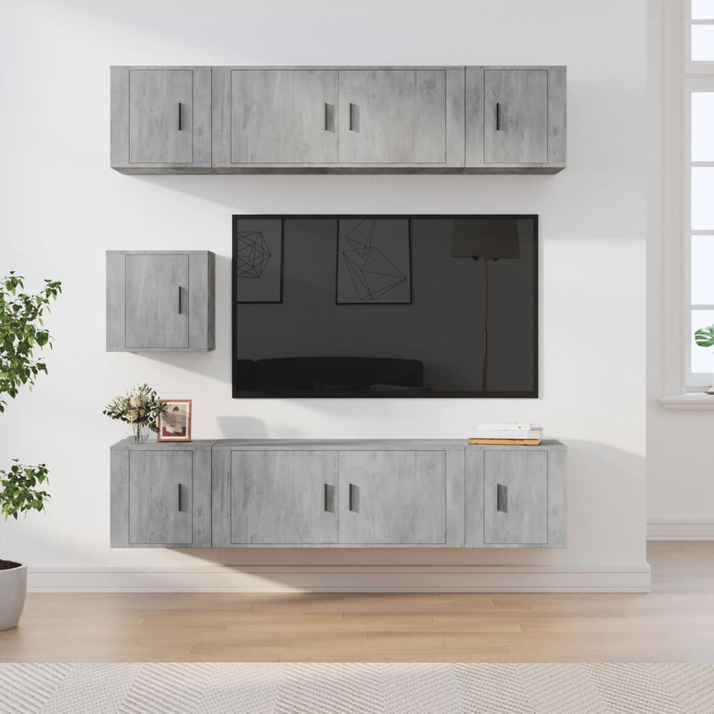 Vetonek Set de muebles de TV 7 pzas madera contrachapada gris hormigón