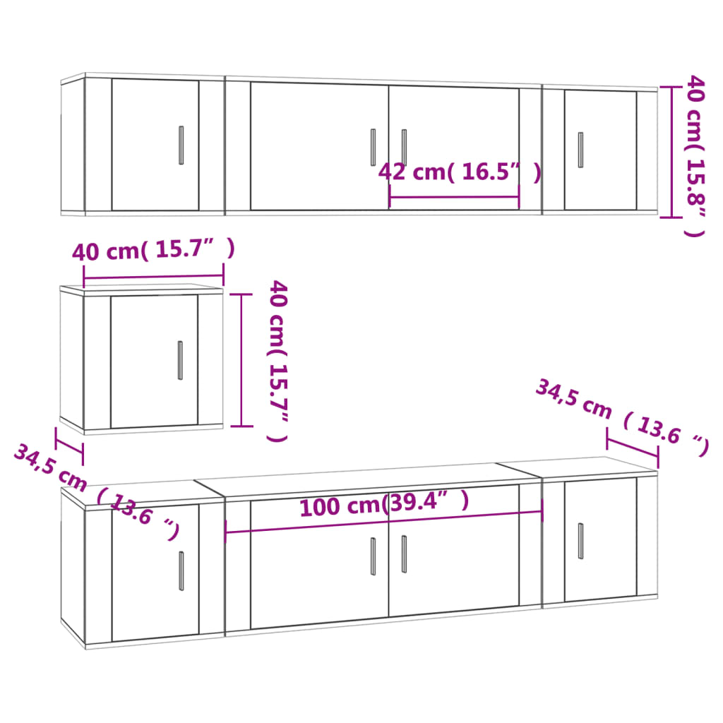 Set de muebles de TV 7 pzas madera roble ahumado vidaXL