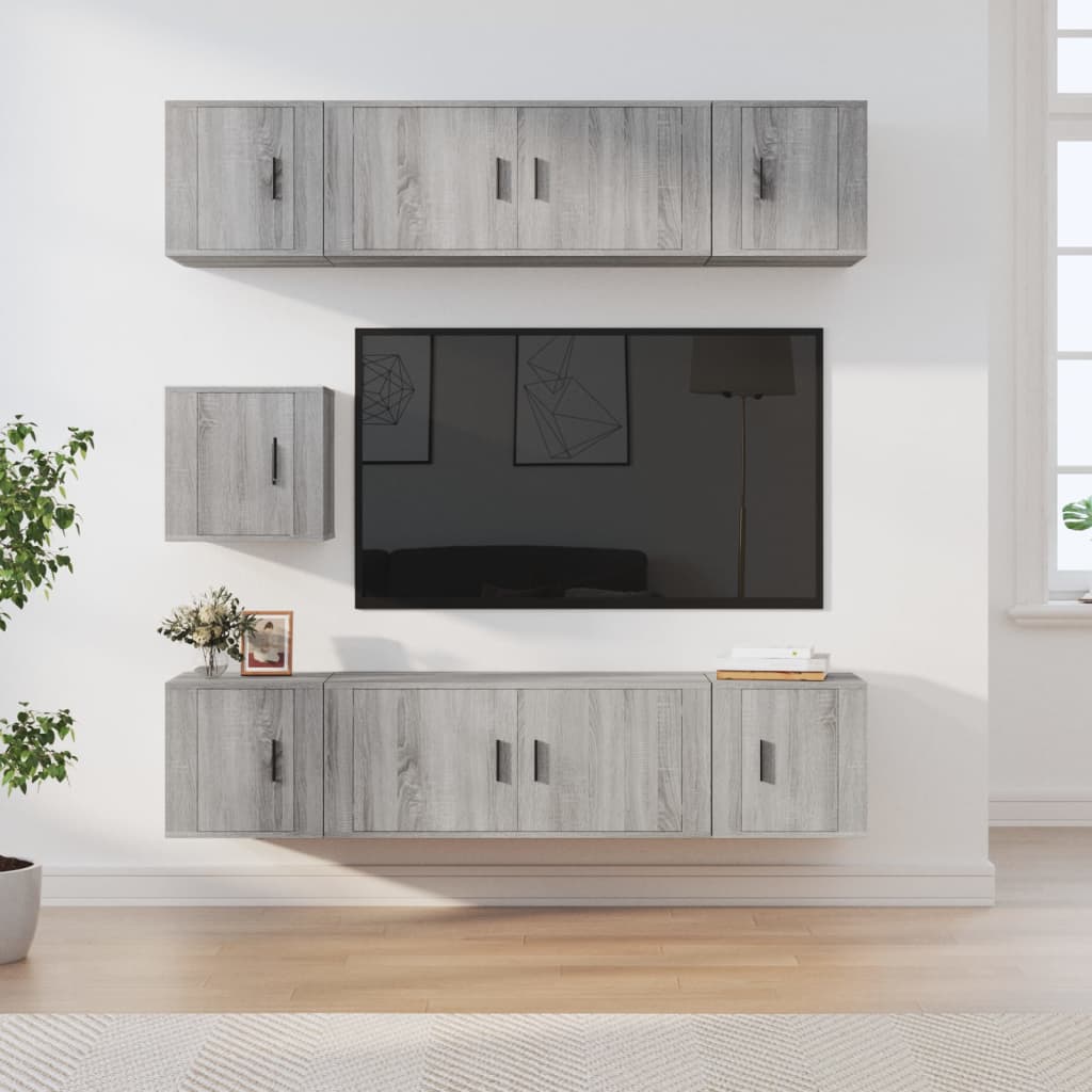 Vetonek Set de muebles para TV 7 pzas madera contrachapada gris Sonoma