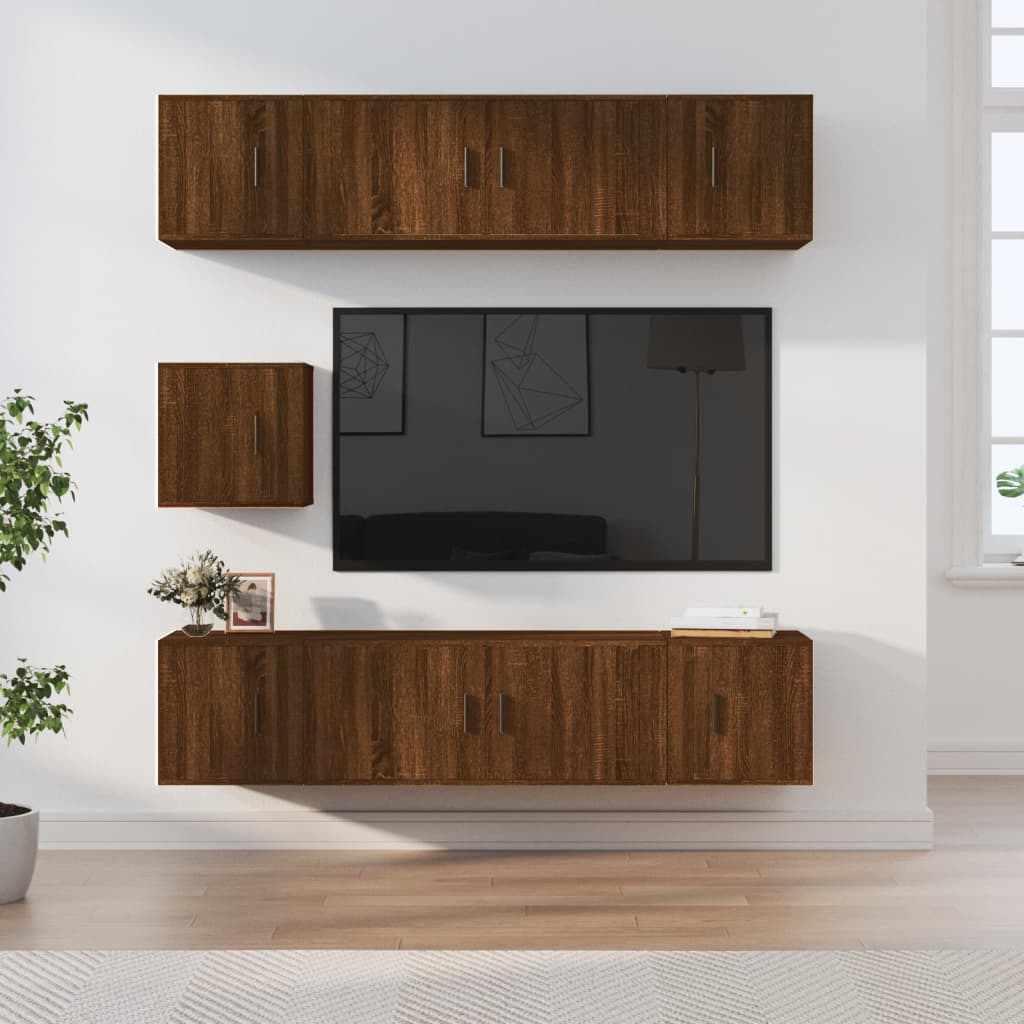 Vetonek Set de muebles para TV 7 pzas madera contrachapada roble marrón