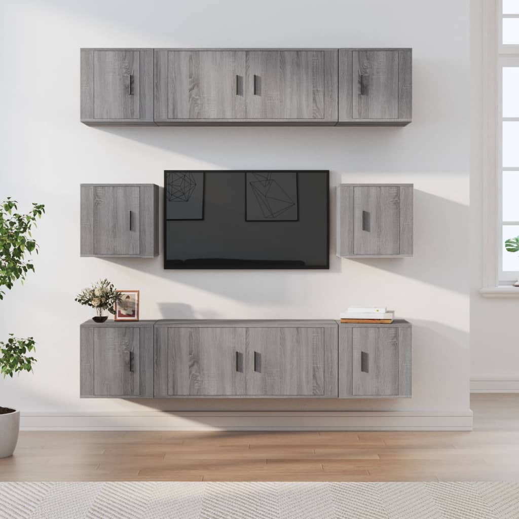 Vetonek Set de muebles para TV 8 pzas madera contrachapada gris Sonoma