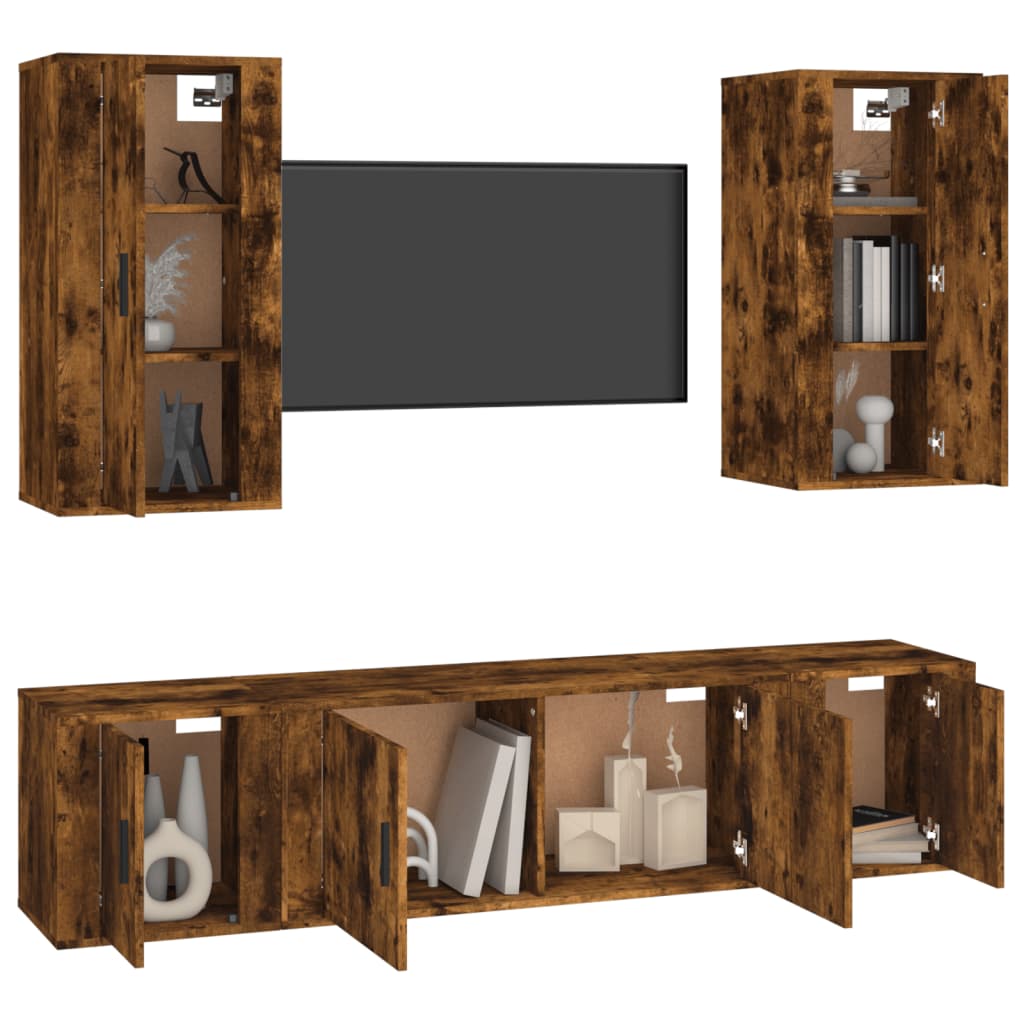 Set de muebles de TV 5 pzas madera roble ahumado