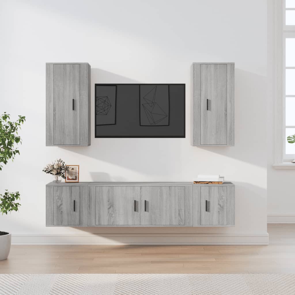 Vetonek Set de muebles para TV 5 pzas madera contrachapada gris Sonoma