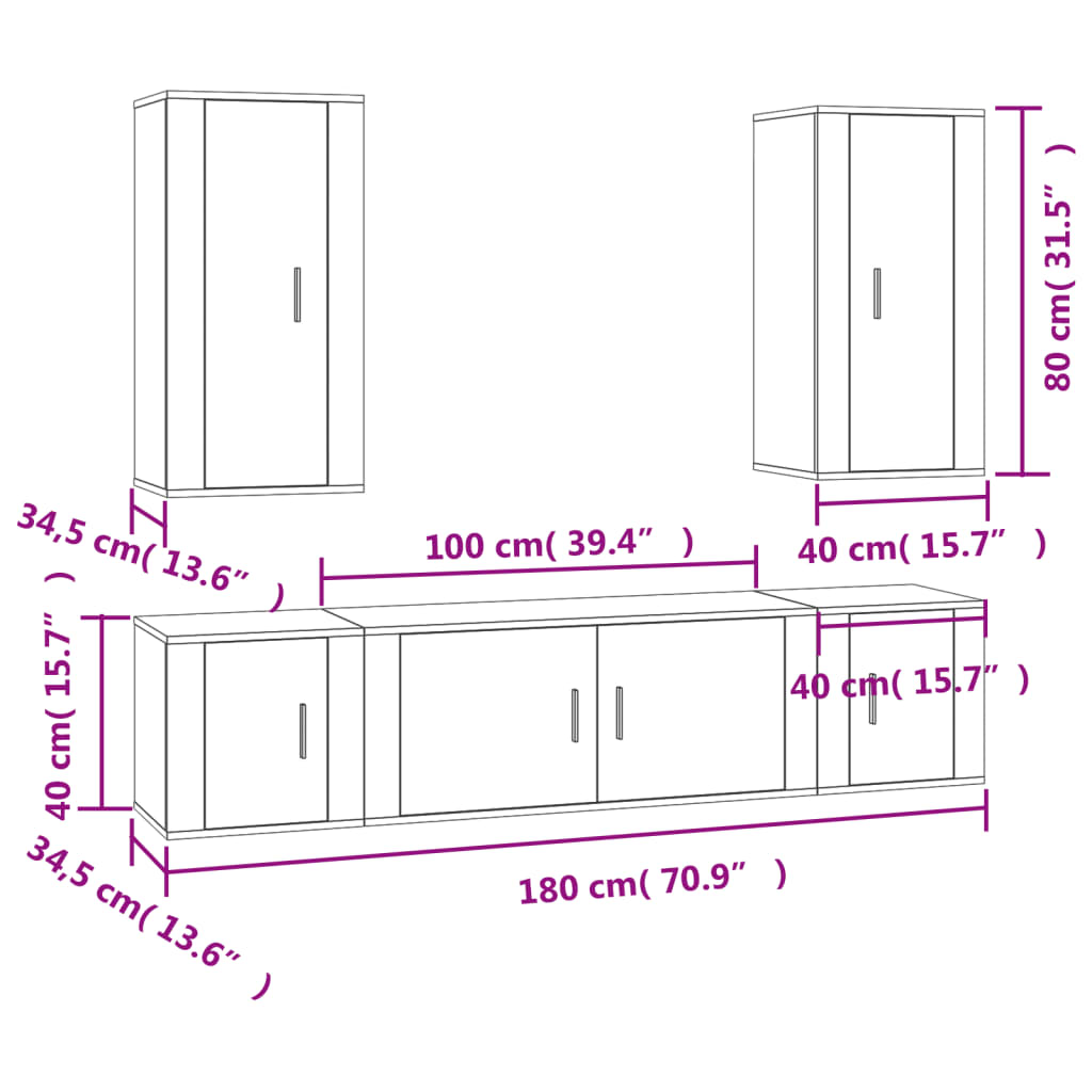 Set de muebles para TV 5 pzas madera gris Sonoma vidaXL