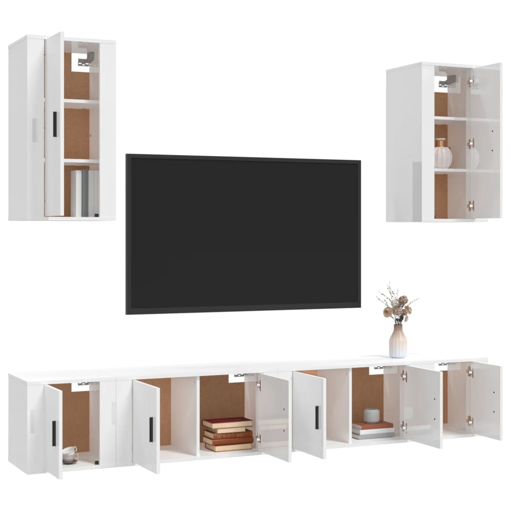 Set de muebles de TV 6 pzas madera blanco brillo