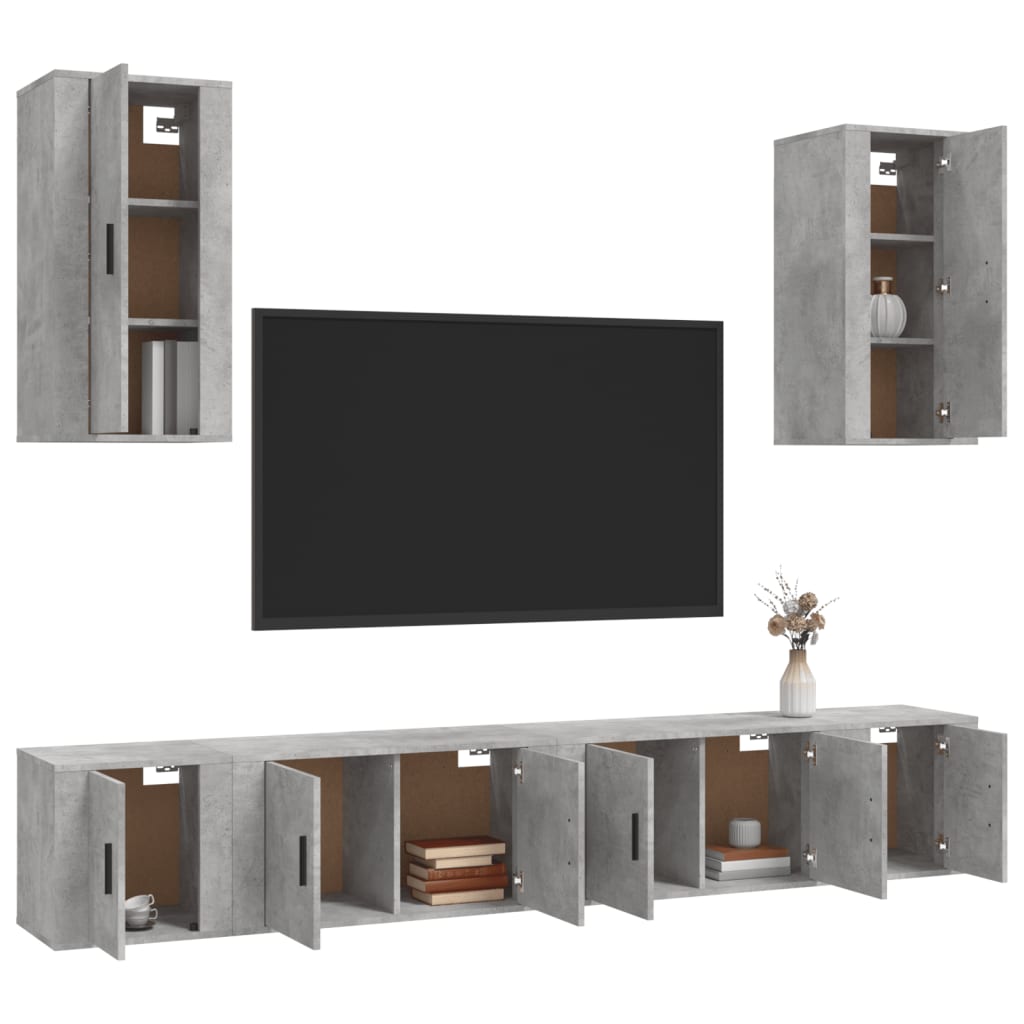 Set de muebles de TV 6 pzas madera gris hormigón vidaXL