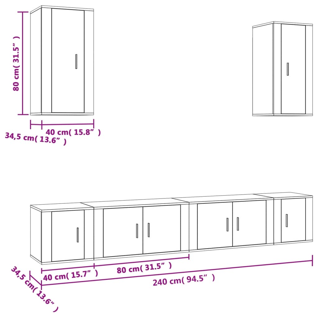 Set de muebles de TV 6 pzas madera gris hormigón vidaXL