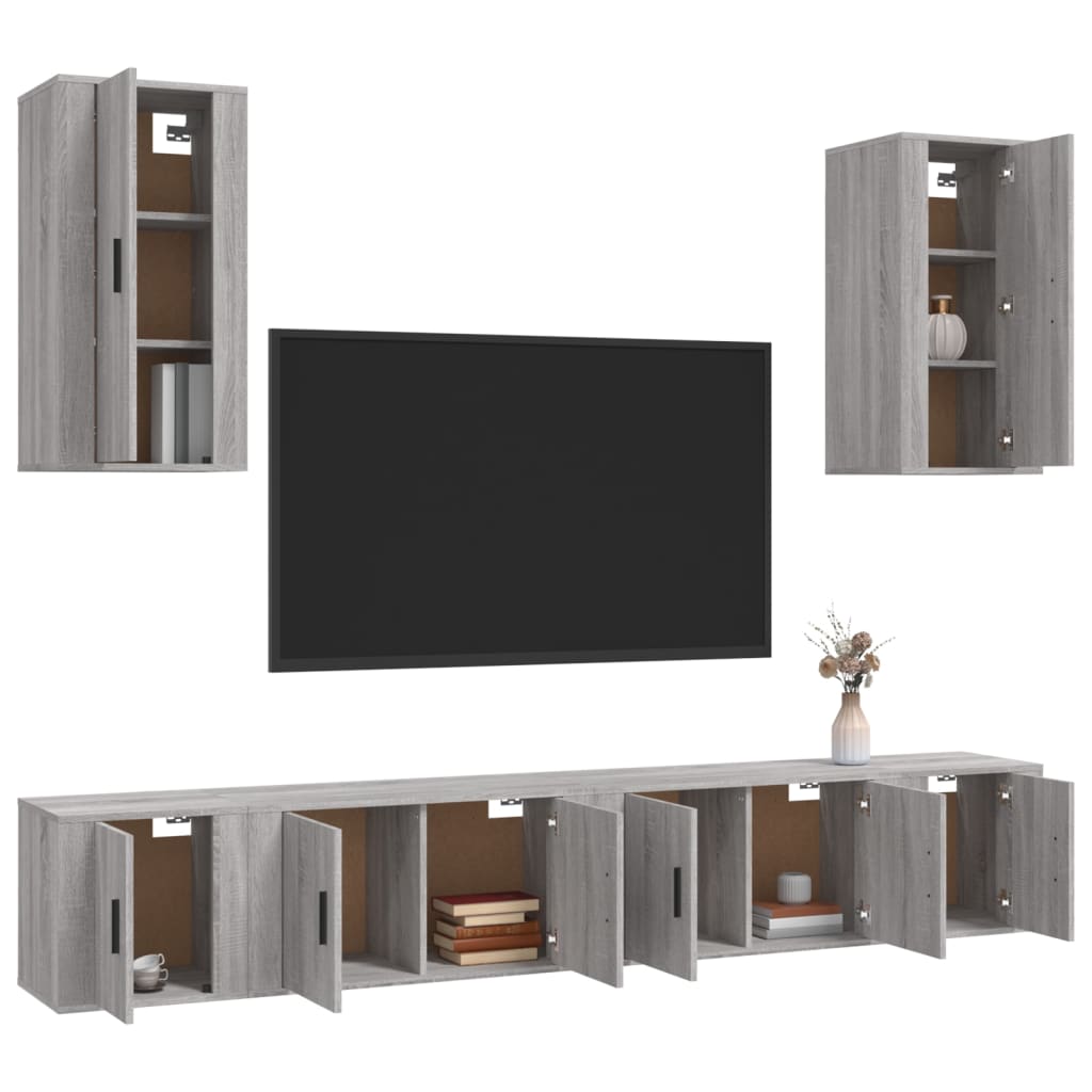 Set de muebles para TV 6 pzas madera gris Sonoma vidaXL