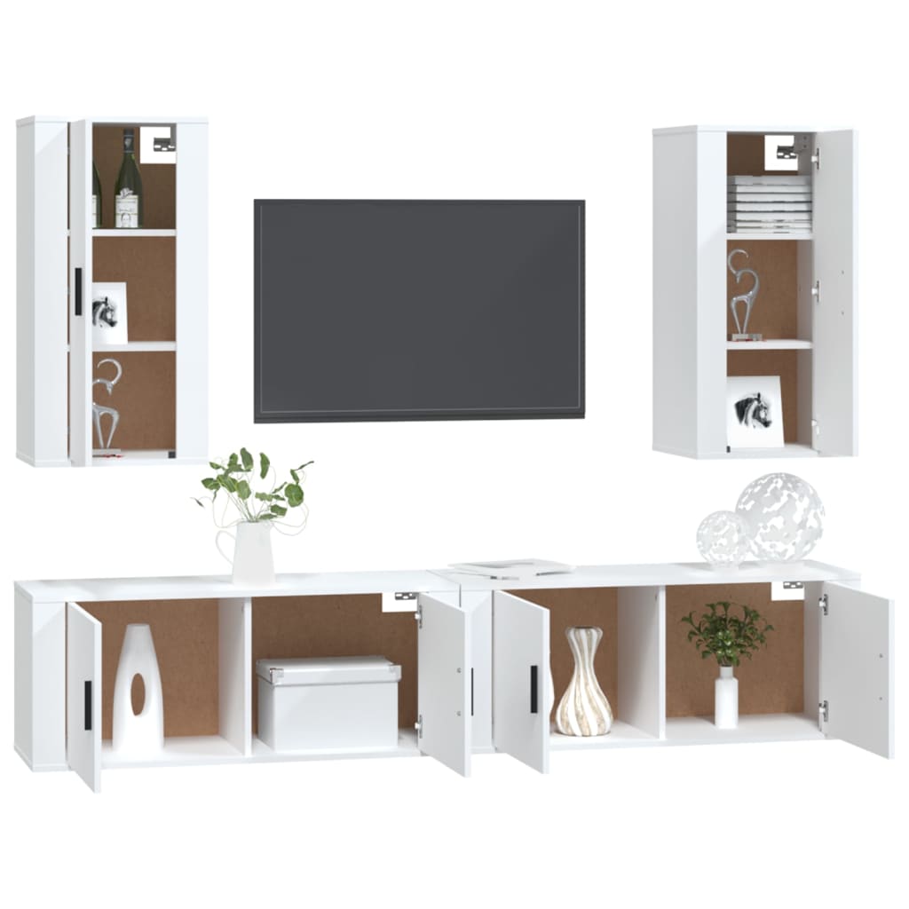 4 pieces tv furniture set white plywood