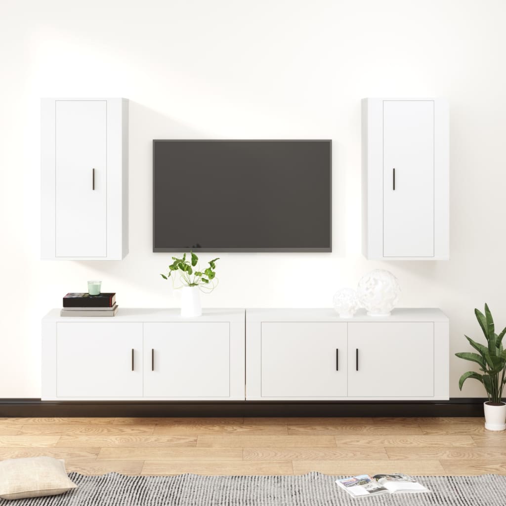 Vetonek Set de muebles para TV 4 piezas madera contrachapada blanco