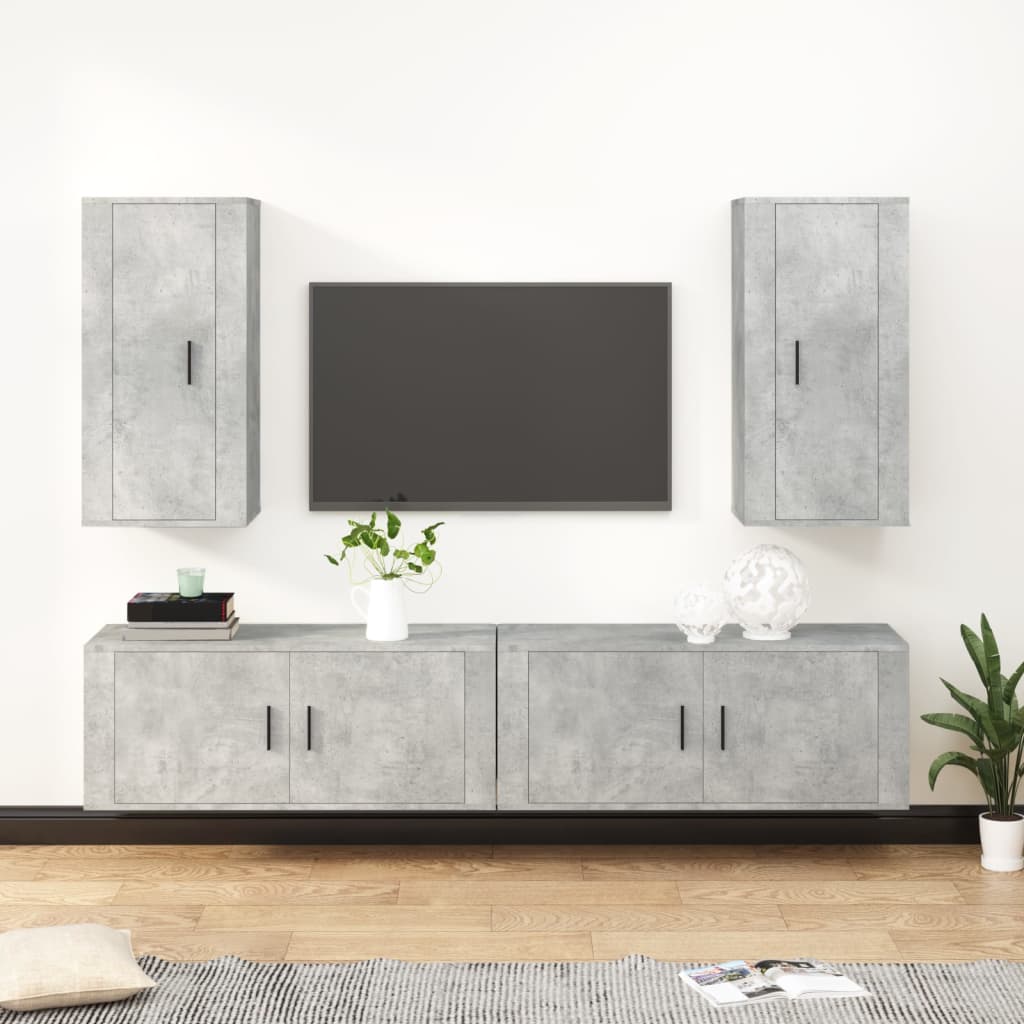 Vetonek Set de muebles de TV 4 pzas madera contrachapada gris hormigón